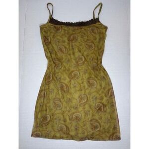 Vtg Y2K A.B.S Olive Green Paisley Mesh Mini Dress Lace Slip Fairycore Grunge
